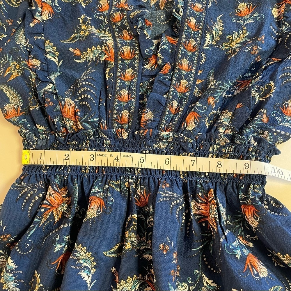 Floral Print Tiered Ruffle Maxi Dress Blue Size XS Prairie Cottagecore - Picture 9 of 10